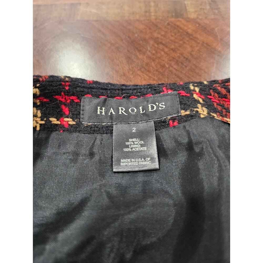 Harold’s 100% Wool Plaid A-Line Skirt Black Red Brown Lined Size 2 NWOT - Picture 3 of 8